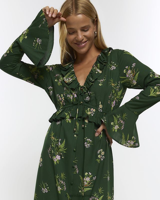 kehakate roheline naised River Island lilleline volangiga midikleit 44TLL144