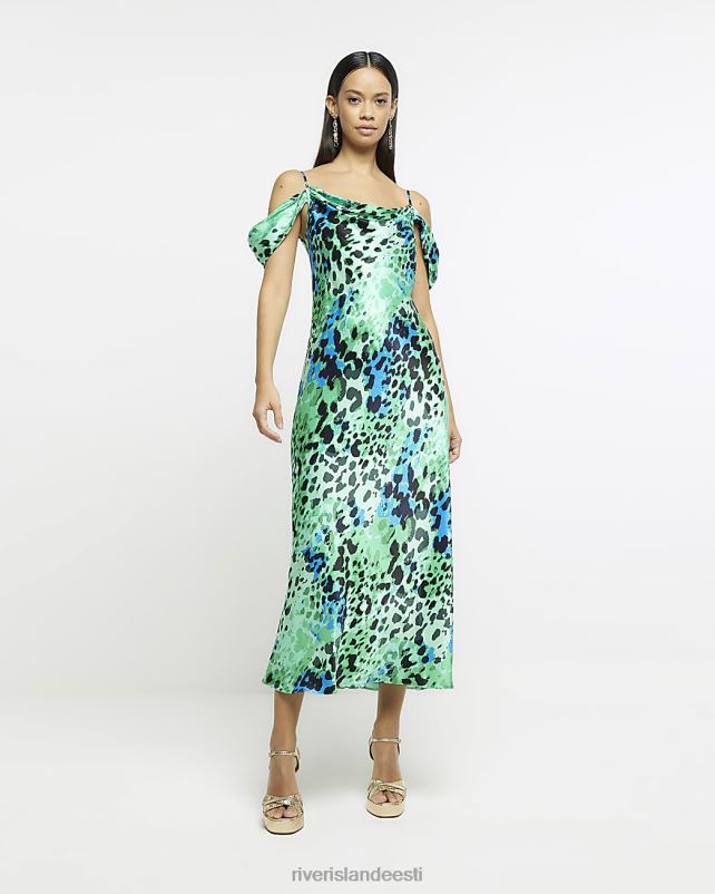 kehakate roheline naised River Island loomamustriga kaelusega midikleit 44TLL4712