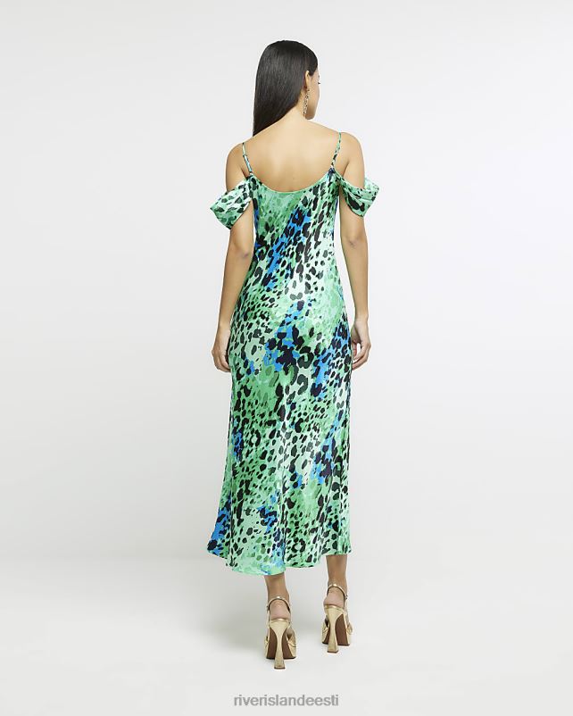 kehakate roheline naised River Island loomamustriga kaelusega midikleit 44TLL4712