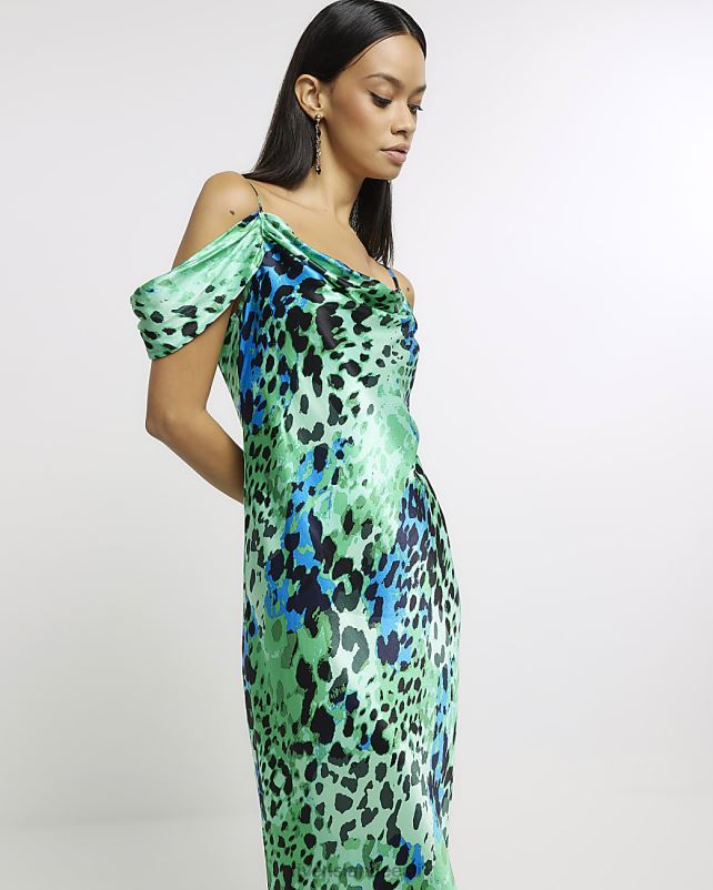 kehakate roheline naised River Island loomamustriga kaelusega midikleit 44TLL4712