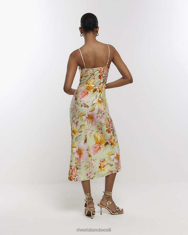 kehakate roheline naised River Island satiinist lilleline slip midi kleit 44TLL786