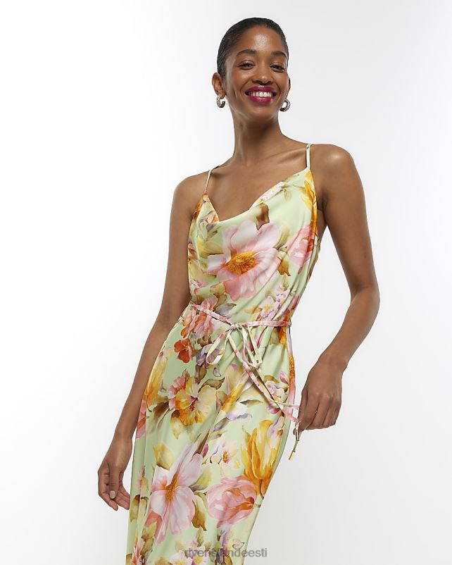 kehakate roheline naised River Island satiinist lilleline slip midi kleit 44TLL786