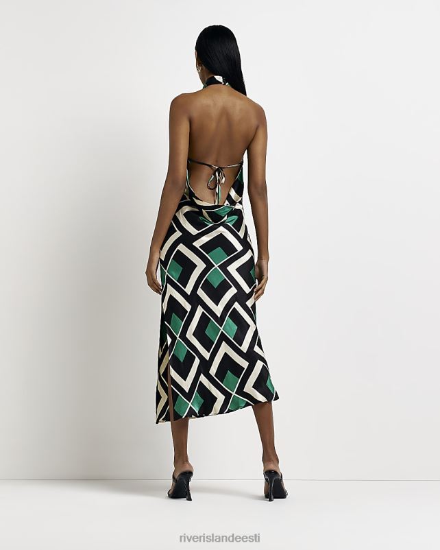 kehakate roheline naised River Island satiinist päitsetega kaelusega midikleit 44TLL1940