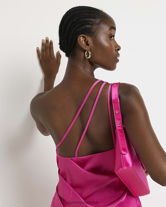 kehakate roosa naised River Island ühe õlaga satiinkattega midikleit 44TLL1656