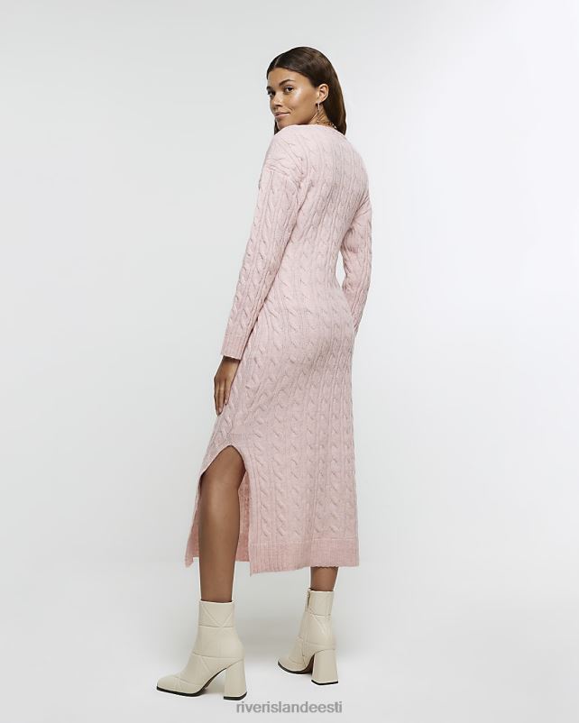 kehakate roosa naised River Island kaabliga kootud v-kaelusega midi-džemprikleit 44TLL247