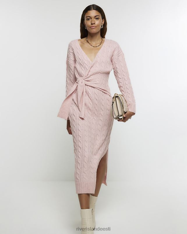 kehakate roosa naised River Island kaabliga kootud v-kaelusega midi-džemprikleit 44TLL247