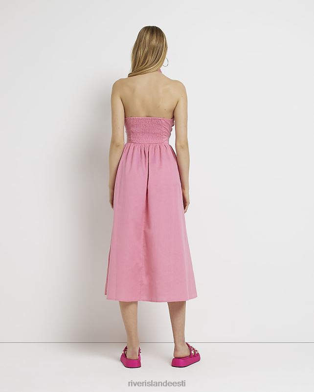 kehakate roosa naised River Island linase päitsetega kaelusega midikleit 44TLL2142