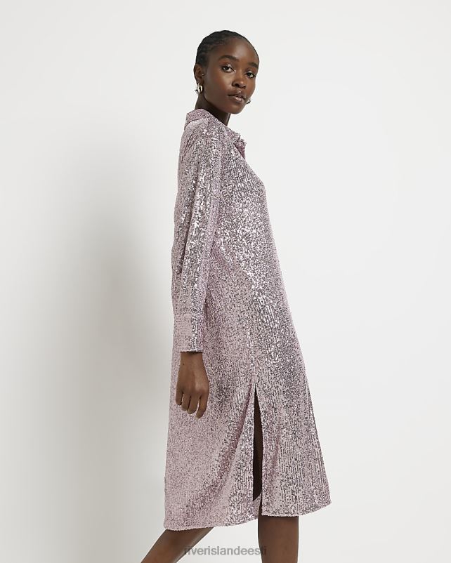 kehakate roosa naised River Island litritega pikkade varrukatega midisärkkleit 44TLL190