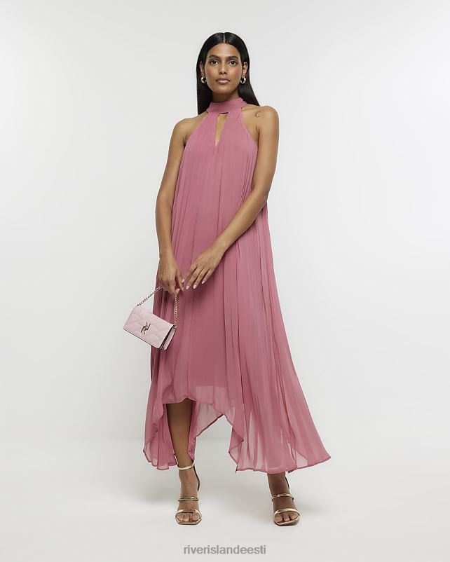 kehakate roosa naised River Island plisse choker slip midi kleit 44TLL851
