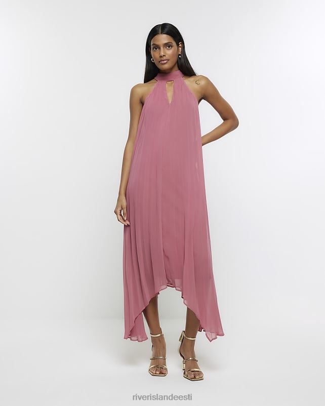 kehakate roosa naised River Island plisse choker slip midi kleit 44TLL851