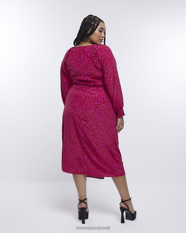 kehakate roosa naised River Island pluss loomamustriga ümbrisega midikleit 44TLL5200