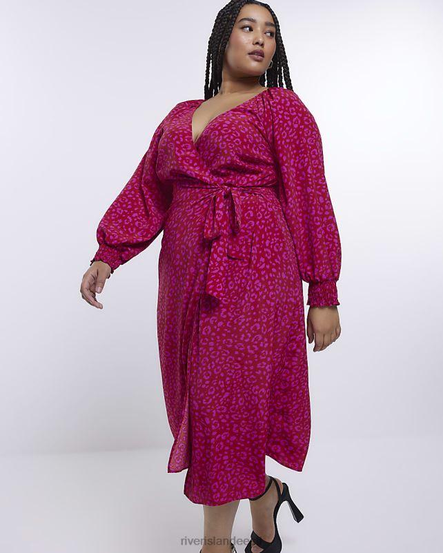 kehakate roosa naised River Island pluss loomamustriga ümbrisega midikleit 44TLL5200