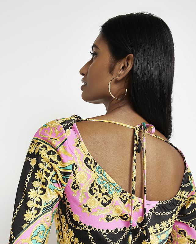 kehakate roosa naised River Island prindiga pikkade varrukatega bodycon midikleit 44TLL1980