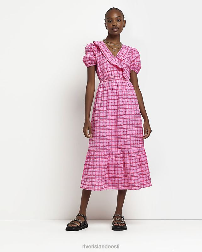 kehakate roosa naised River Island puhvis varrukatega midikleit 44TLL1689