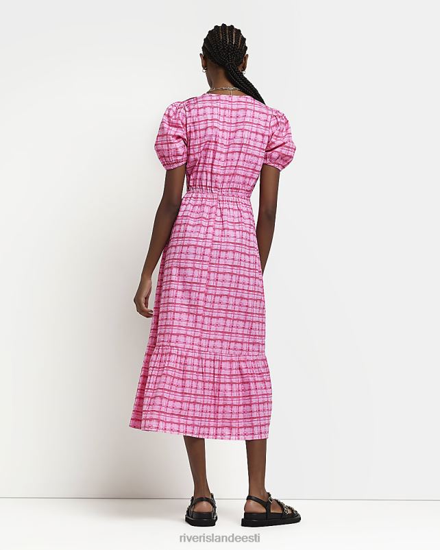 kehakate roosa naised River Island puhvis varrukatega midikleit 44TLL1689