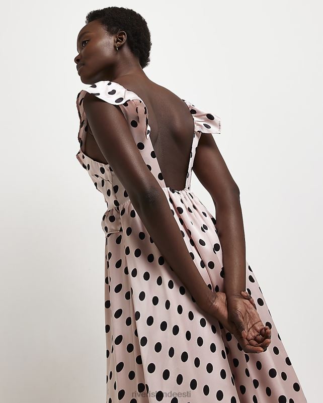 kehakate roosa naised River Island spot satiin midi kleit 44TLL5050