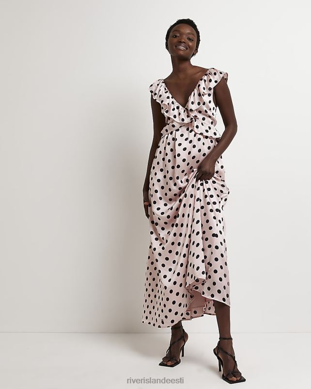 kehakate roosa naised River Island spot satiin midi kleit 44TLL5050