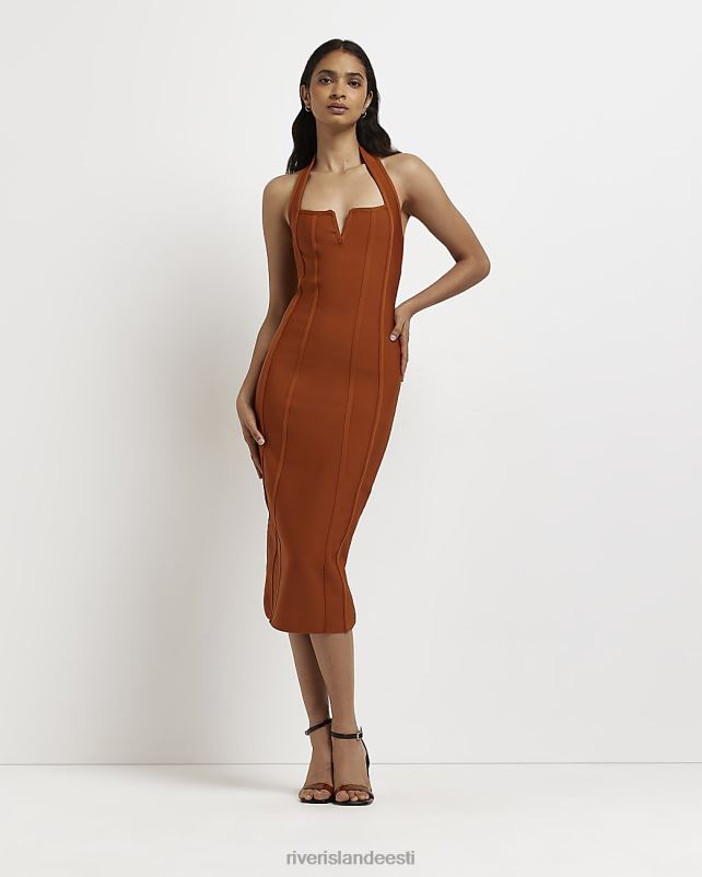 kehakate rooste naised River Island päitsekaelusega bodycon midi kleit 44TLL2083
