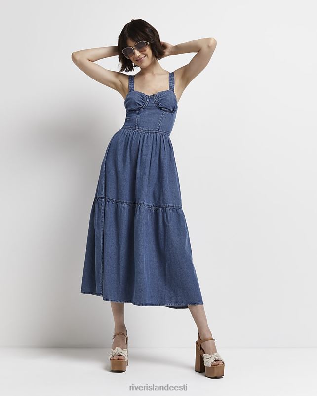 kehakate sinine naised River Island denim smock midi kleit 44TLL5015