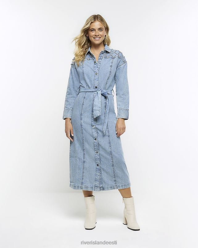 kehakate sinine naised River Island denimkaunistusega midisärkkleit 44TLL4310