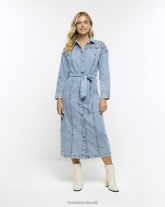 kehakate sinine naised River Island denimkaunistusega midisärkkleit 44TLL4310