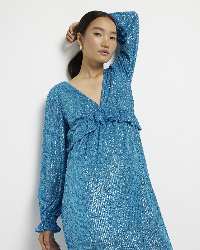 kehakate sinine naised River Island litritega volangiga midikleit 44TLL4961