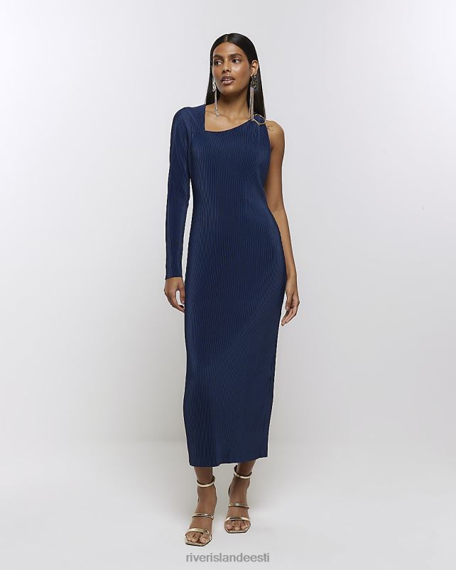 kehakate sinine naised River Island plisse pikkade varrukatega bodycon midi kleit 44TLL463