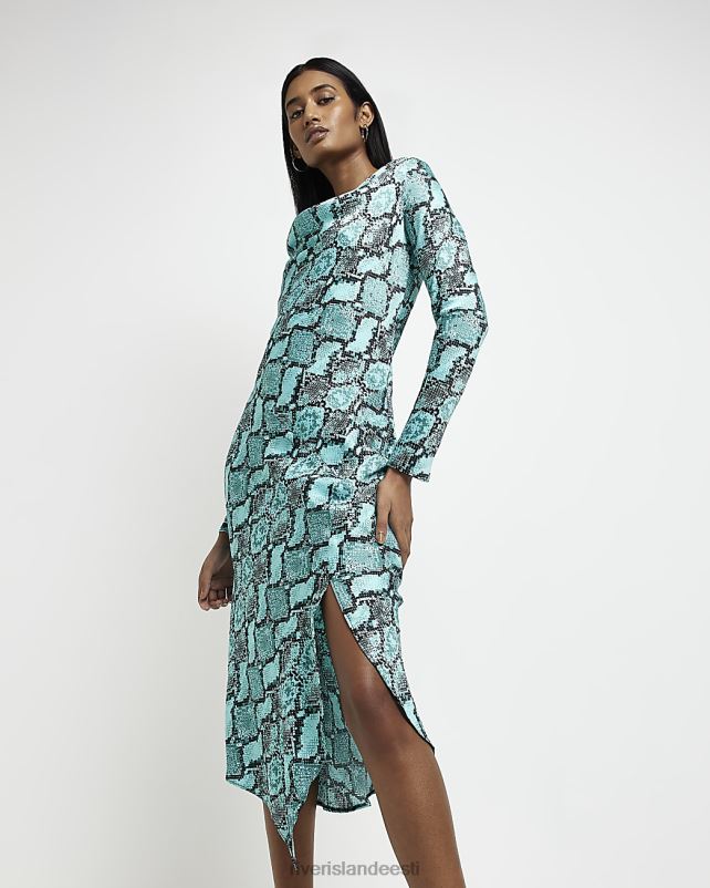 kehakate sinine naised River Island prindiga pikkade varrukatega bodycon midikleit 44TLL1979