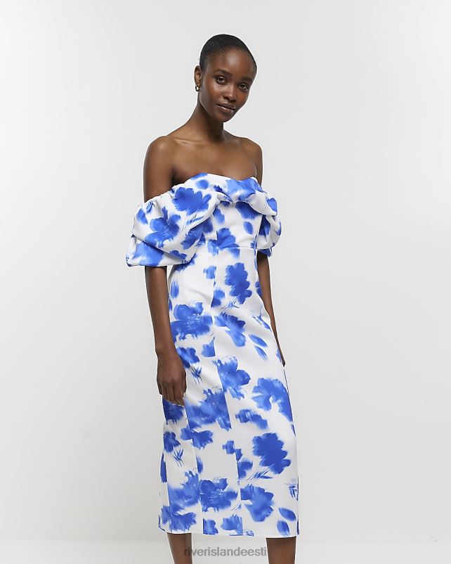 kehakate sinine naised River Island print Bardot midi kleit 44TLL1617