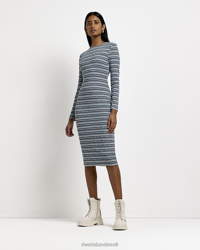 kehakate sinine naised River Island ribitriibuline bodycon midi kleit 44TLL4910