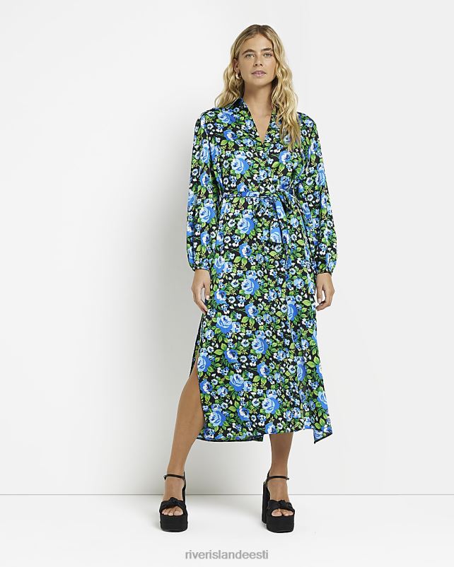 kehakate sinine naised River Island satiinist lilleline midisärkkleit 44TLL1957