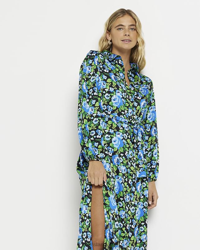 kehakate sinine naised River Island satiinist lilleline midisärkkleit 44TLL1957