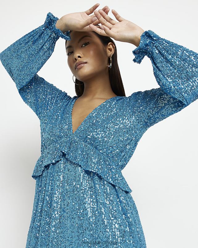 kehakate sinine naised River Island väike litritega satsidega midikleit 44TLL5344