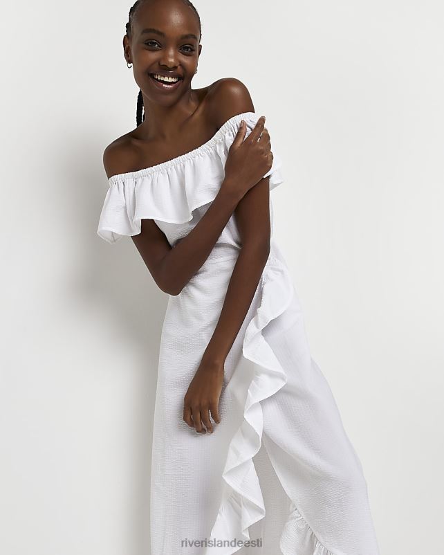 kehakate valge naised River Island Bardot frrill midi kleit 44TLL1737