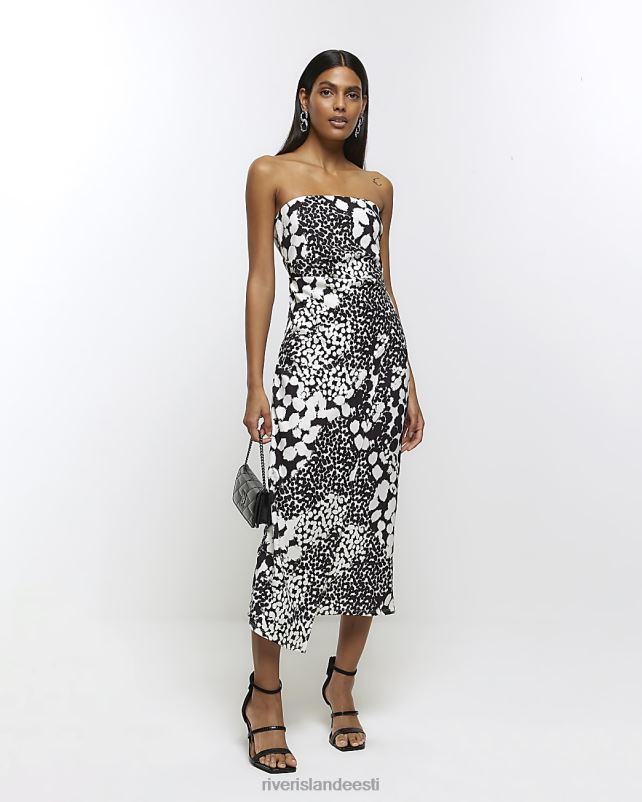 kehakate valge naised River Island loomamustriga bandeau midi kleit 44TLL3896