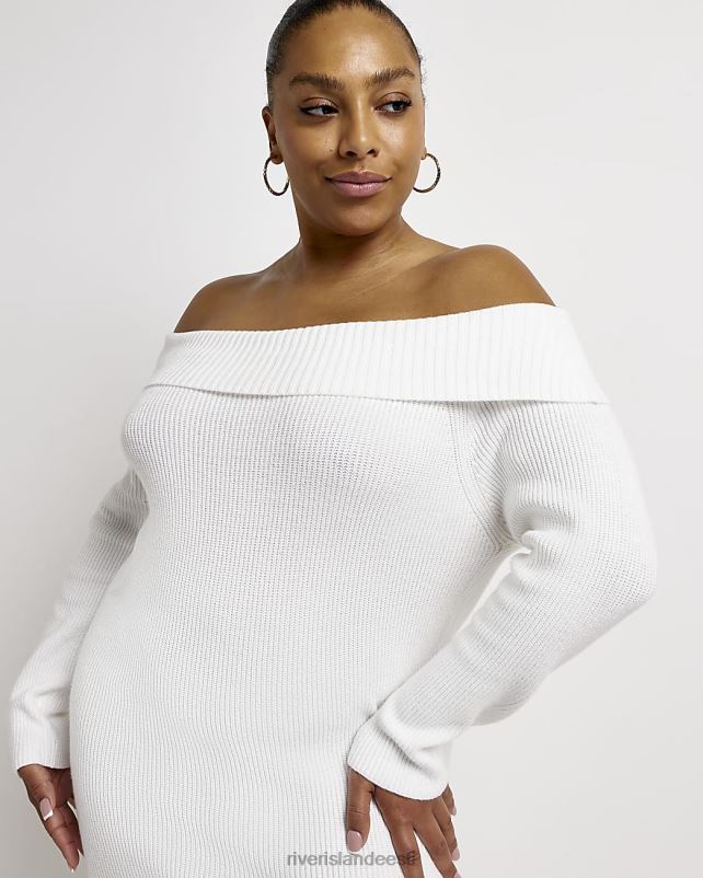 kehakate valge naised River Island pluss kootud bardot bodycon midikleit 44TLL5194