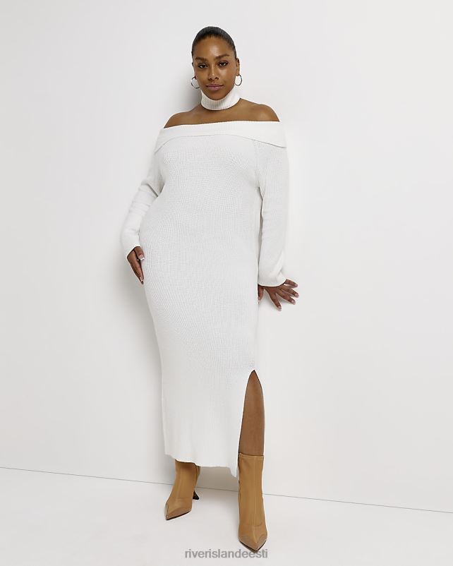 kehakate valge naised River Island pluss kootud bardot bodycon midikleit 44TLL5194
