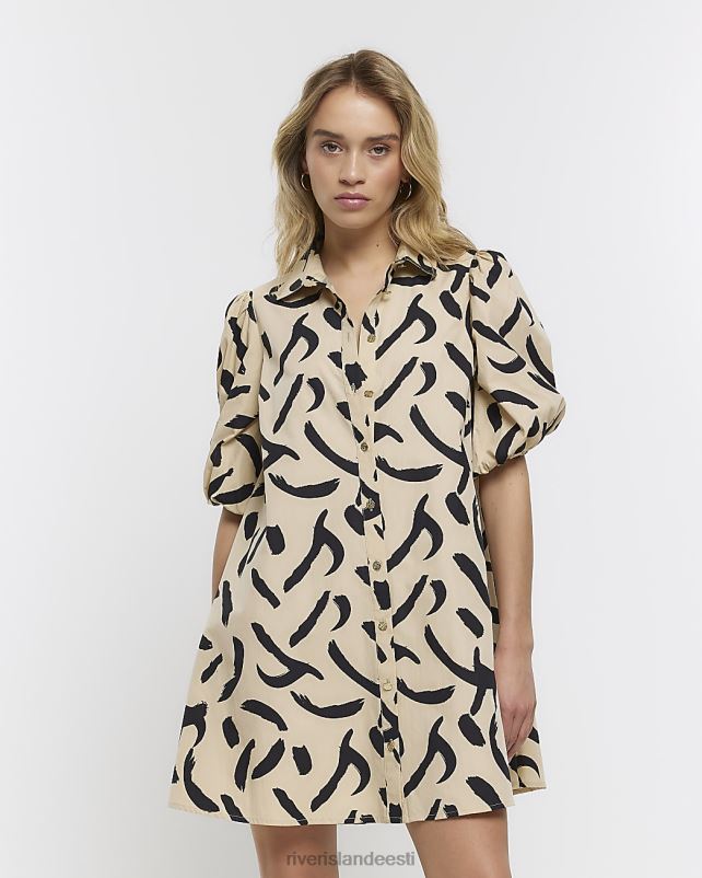 kehakate beež naised River Island Poplinist lühikeste varrukatega minisärkkleit 44TLL1718