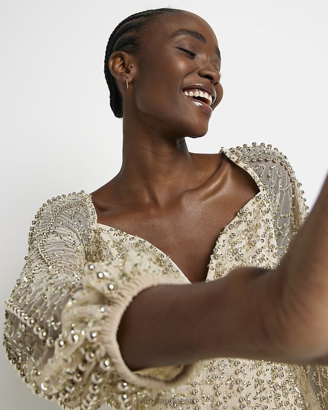 kehakate beež naised River Island kaunistatud bodycon minikleit 44TLL4970