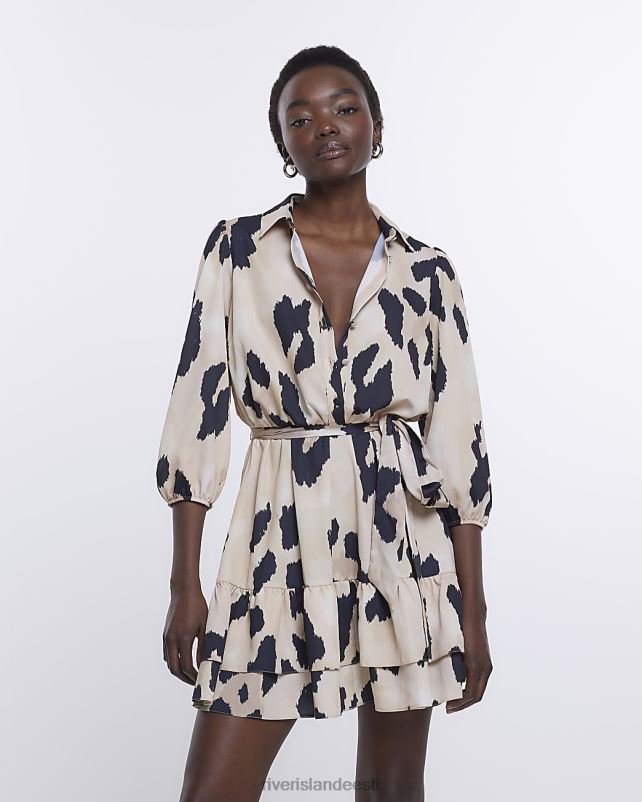 kehakate beež naised River Island loomamustriga satiinist minisärkkleit 44TLL4909