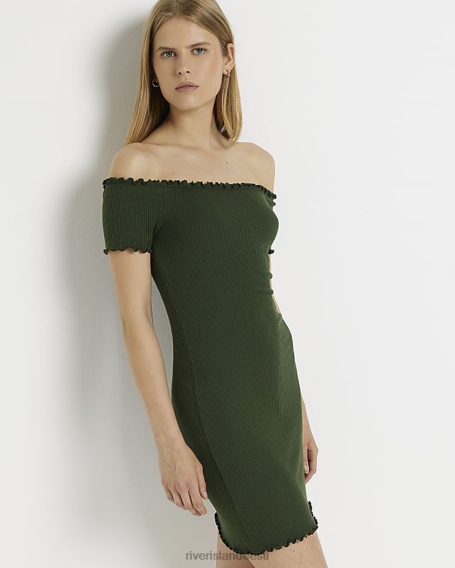 kehakate khaki naised River Island bardot bodycon minikleit 44TLL2159