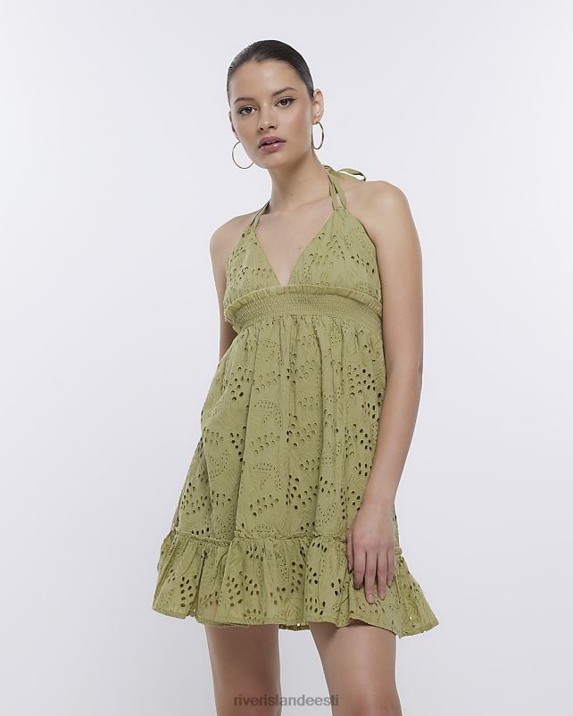kehakate khaki naised River Island broderie halterneck minikleit 44TLL1751