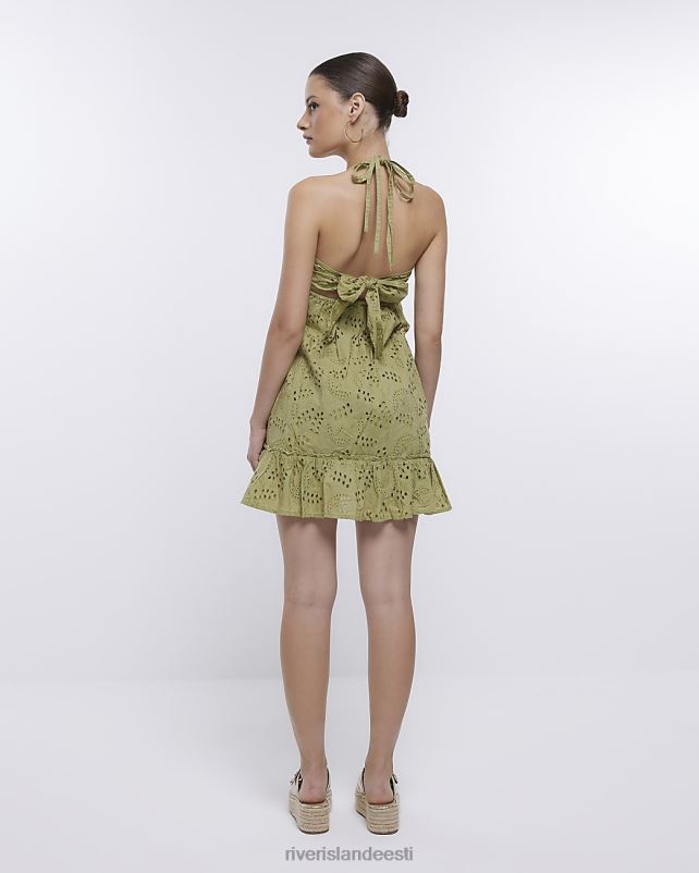 kehakate khaki naised River Island broderie halterneck minikleit 44TLL1751
