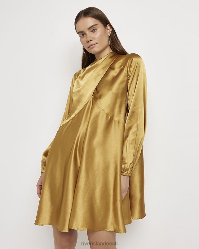 kehakate kullast naised River Island satiinist mähisega swing minikleit 44TLL4977