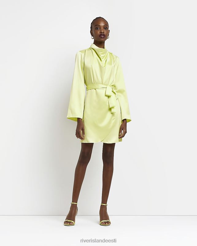kehakate laimiroheline naised River Island satiinist kõrge kaelusega minikleit 44TLL1365
