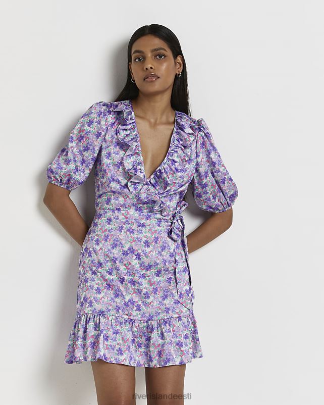 kehakate lilla naised River Island lilledega mähitud minikleit 44TLL1410