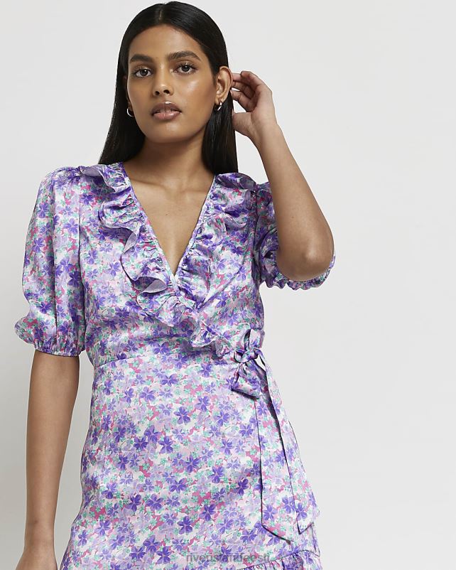 kehakate lilla naised River Island lilledega mähitud minikleit 44TLL1410