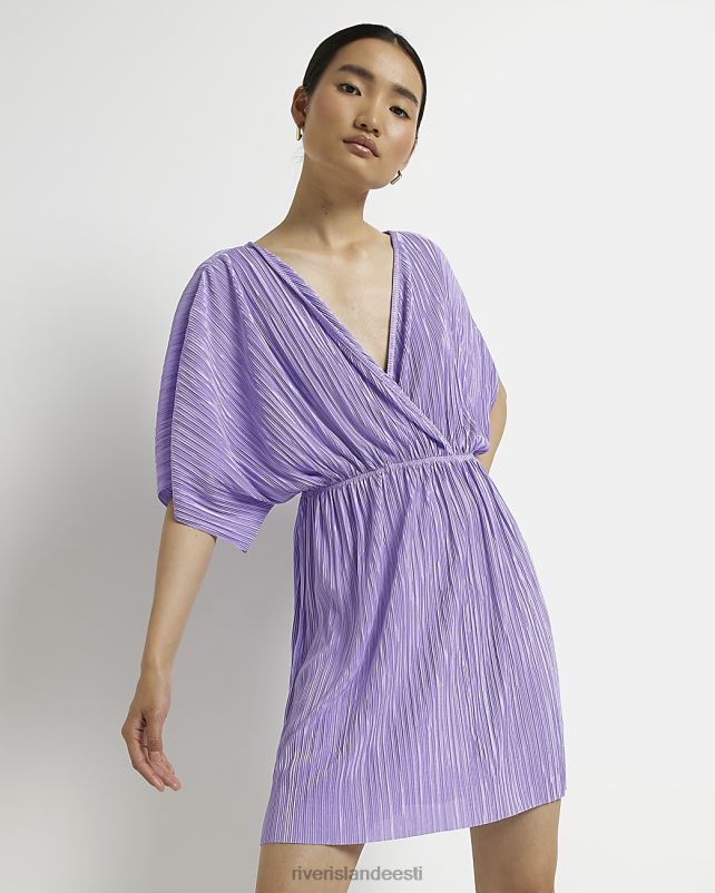 kehakate lilla naised River Island plisse lühikeste varrukatega minikleit 44TLL2117