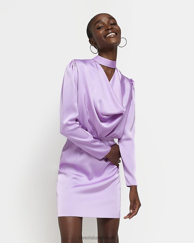 kehakate lilla naised River Island satiinist kaelusega minikleit 44TLL1935