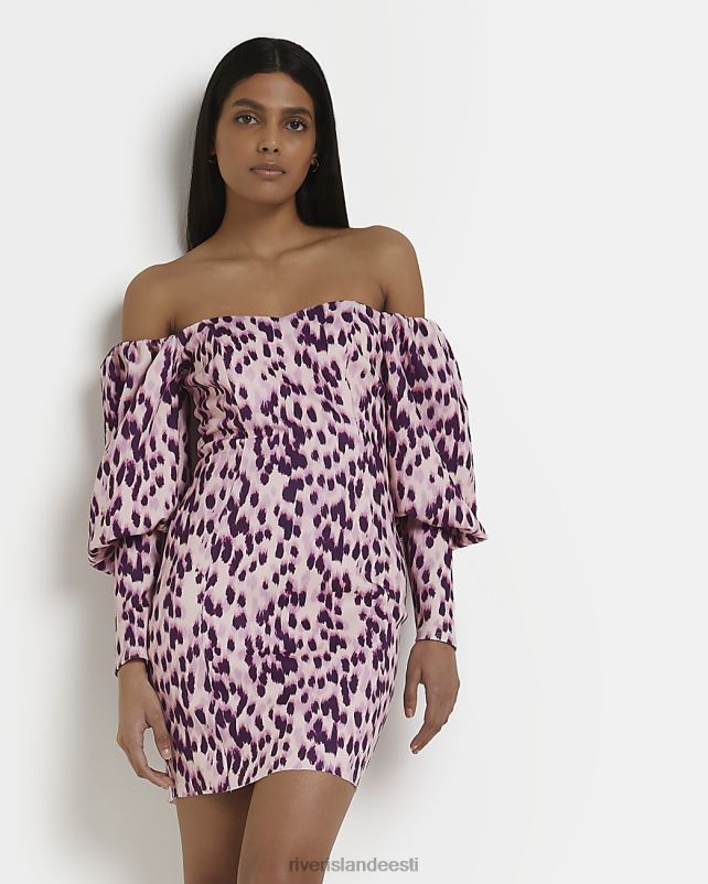 kehakate lilla naised River Island trükitud bardot bodycon minikleit 44TLL1481